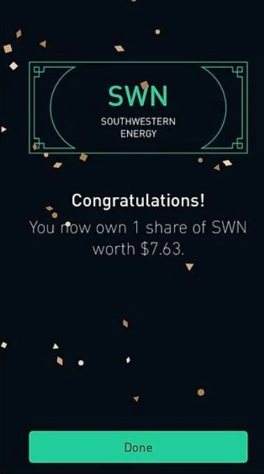 Archived Robin's Reward reveal showing one share of Southwestern Energy